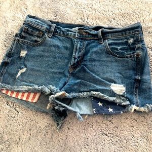 American Flag Pocket Blue Jean Shorts